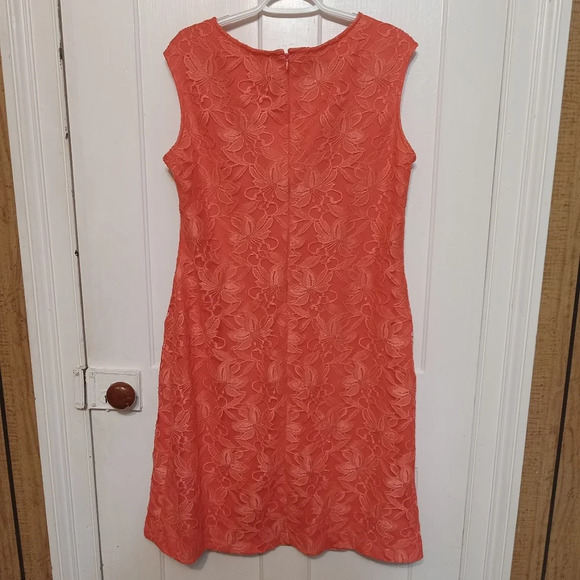 Kasper Orange Sleeveless Floral Lace Overlay Sheath Dress size 16 - Picture 4 of 11
